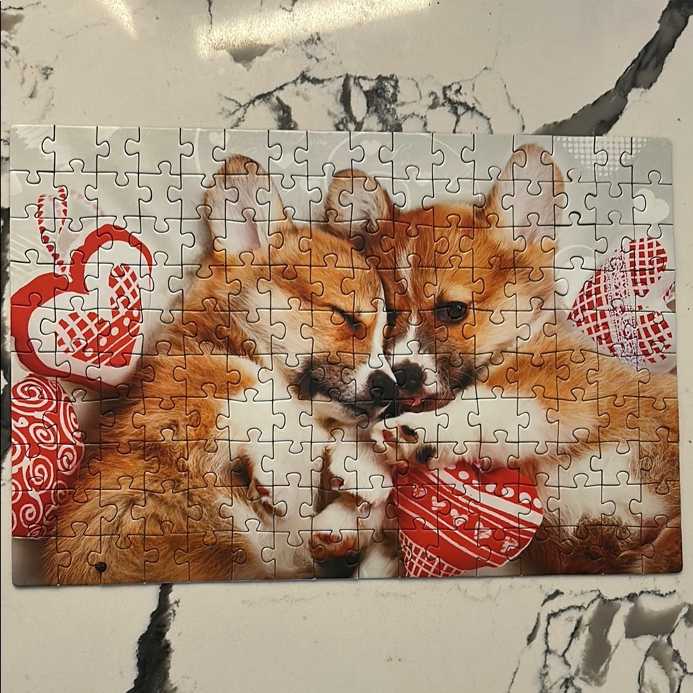 Adorable Corgi Puzzle with Red Hearts